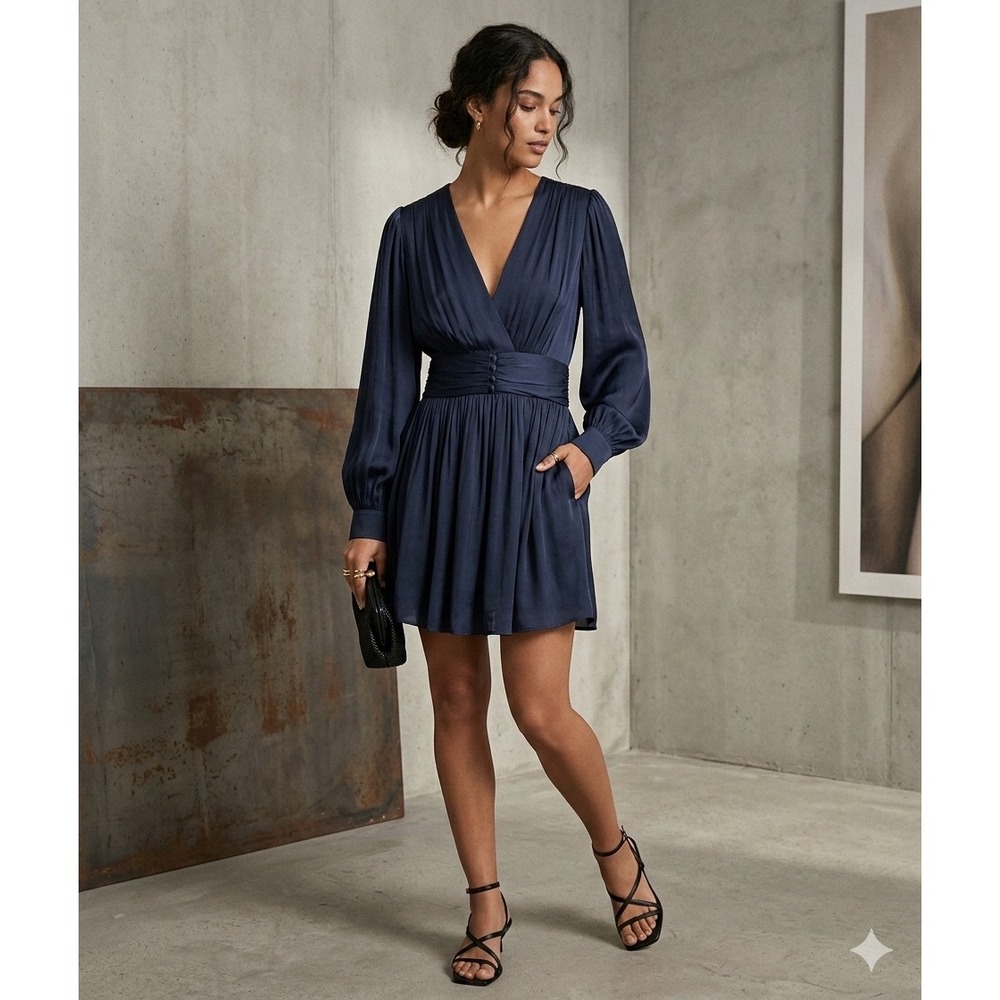 The Kooples Navy Blue Viscose V-Neck Mini Dress Size 4 NEW